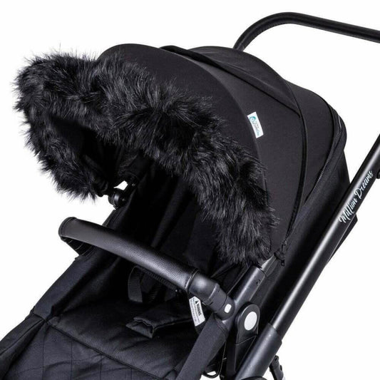 Clair de Lune Faux Fur Hood Trim for Pram and Pushchair Universal Size Black