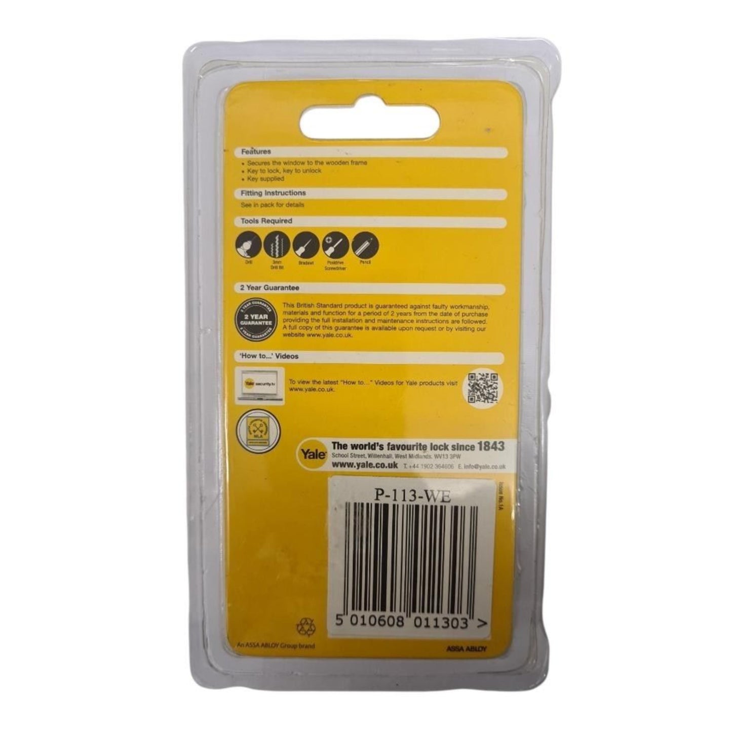 Yale Locks P113 Toggle Metal Window Lock White x1 Pack P-113-WE