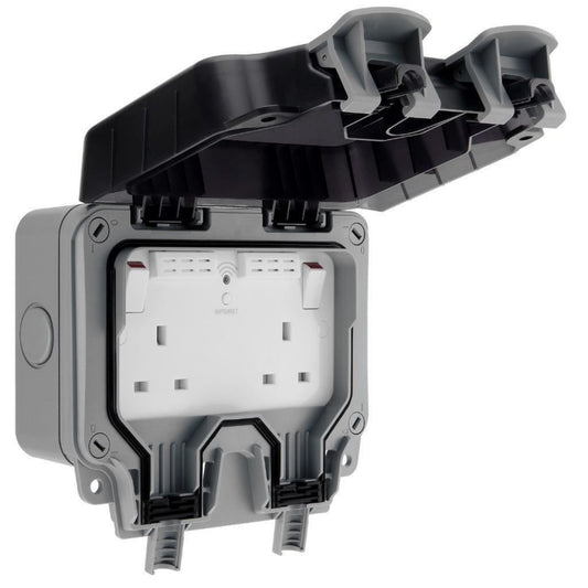BG Electrical Weatherproof Outdoor Switched Double Socket with Wi-Fi Repeater