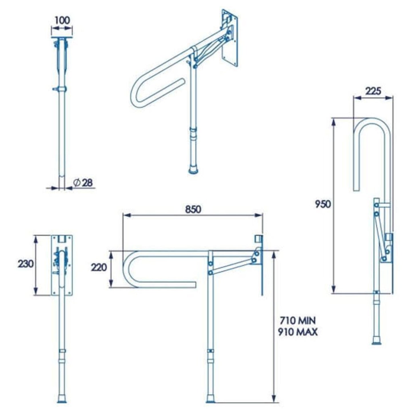 Croydex Foldaway Drop Down Grab Rail with Leg Wall Mount Mobility Aid Steel Grey