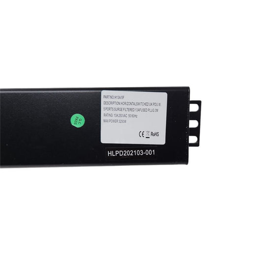 Cabcon 1U 6 Way IEC Sockets Horizontal Mount PDU C14 Mains Sockets 3m EPDU-H5-UK