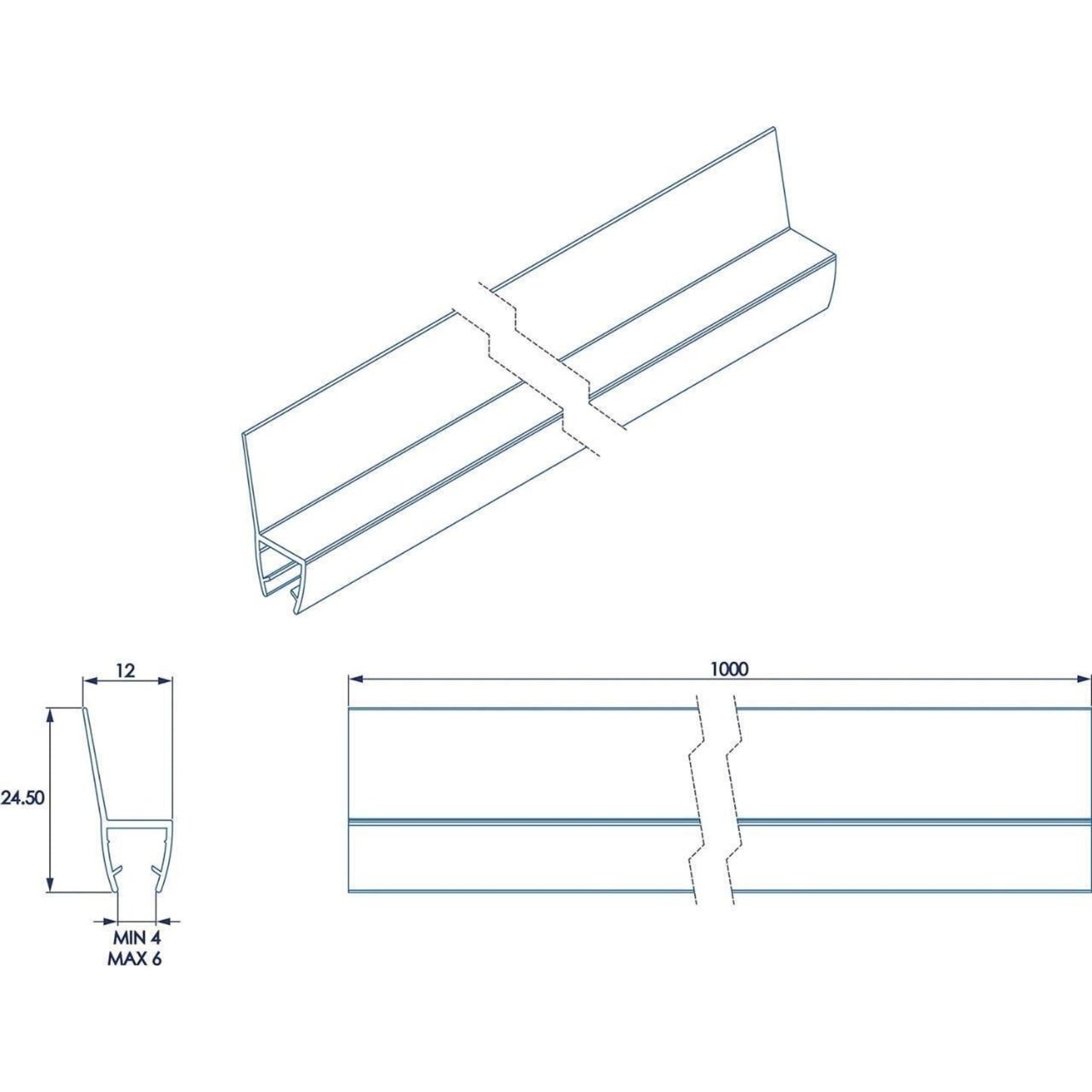 Croydex Rigid Shower Screen Door Wiper Seal Kit Fits 4-6 mm Panels 1000mm Length