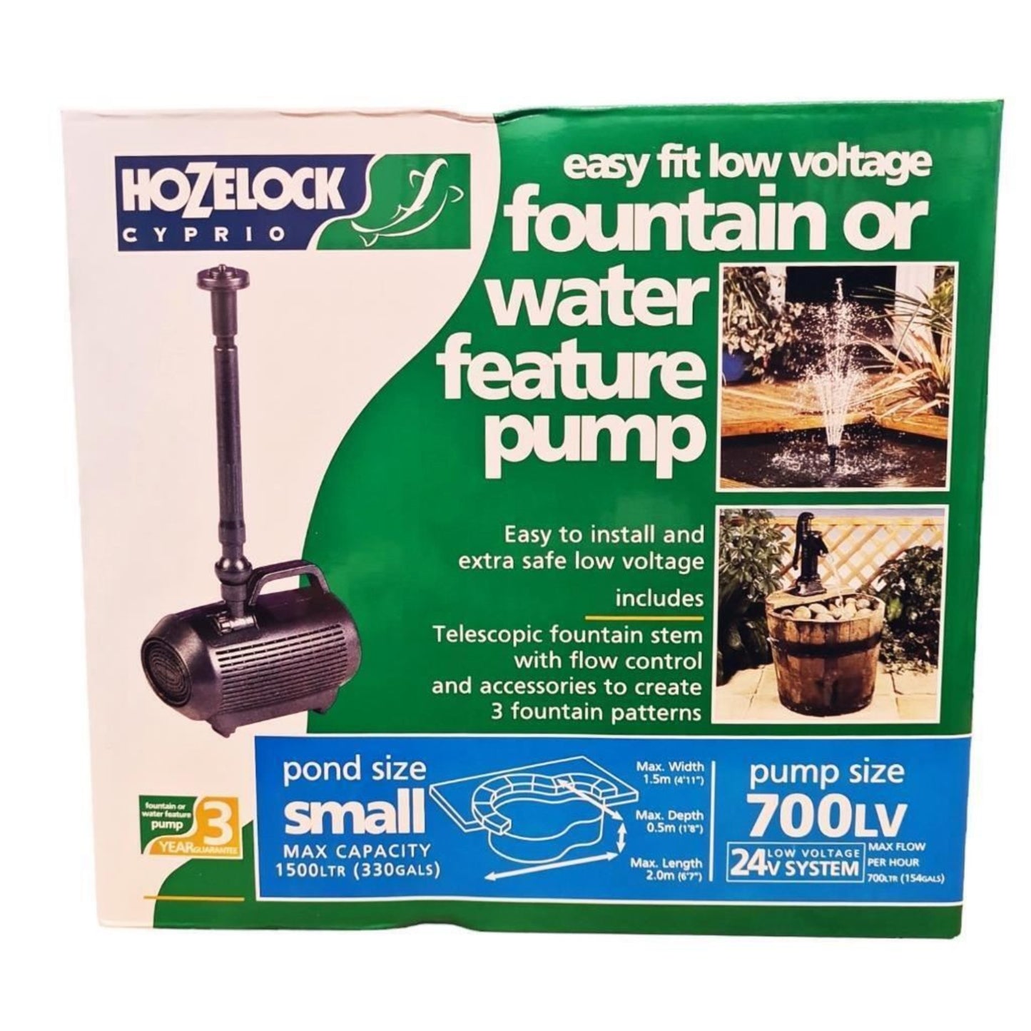Hozelock 700LPH Cascade Fountain Waterfall and Fountain Pump for Small Pond 3072