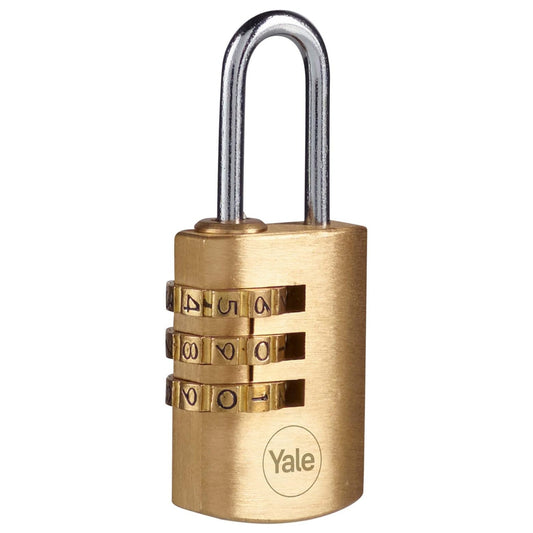 Yale Combination Padlock 22mm Brass Open Steel Shackle 3 dial Combination Lock