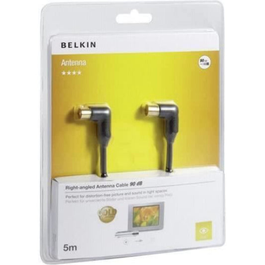 Belkin 5m TV Antenna Coax Cable Male To Female Right Angled F3Y056bf5M Black