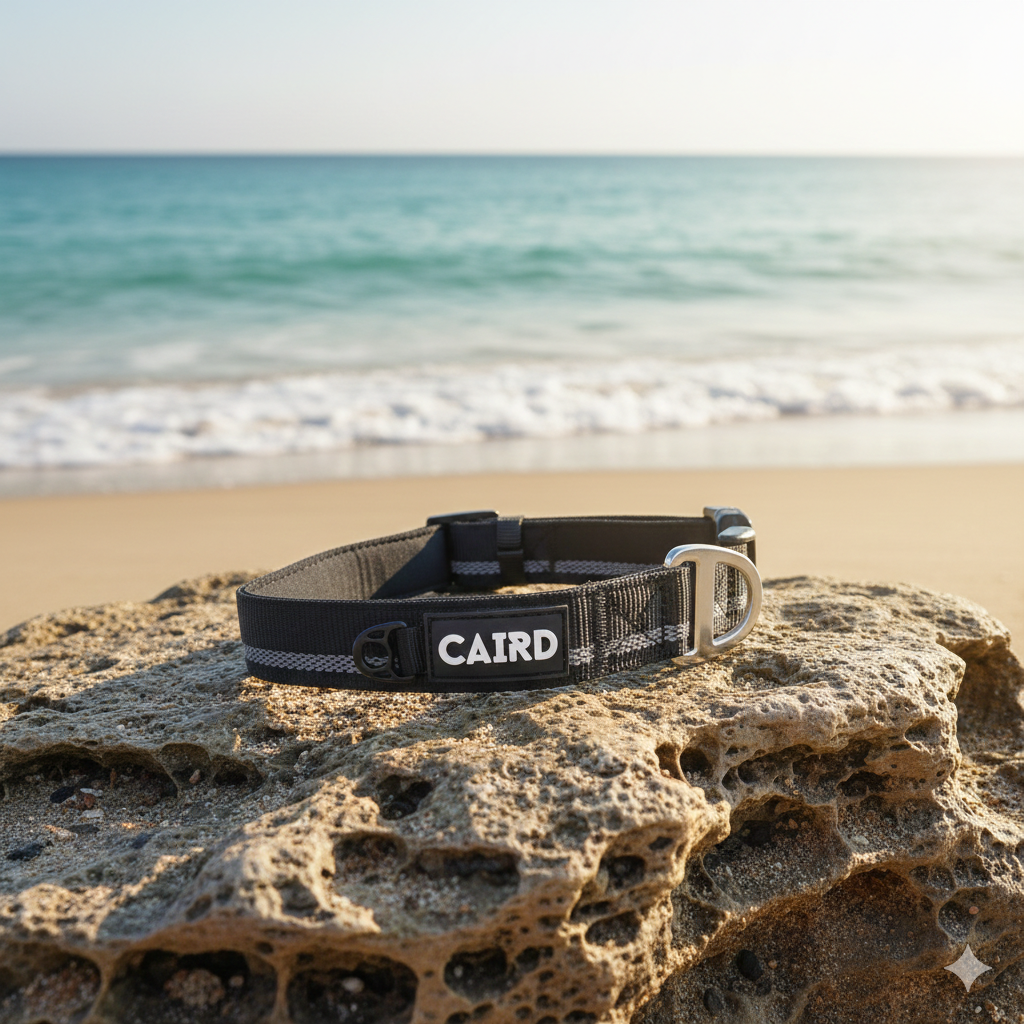 CAIRD Journey Light Adjustable Dog Collar Reflective Nylon Padded Neoprene (Black)