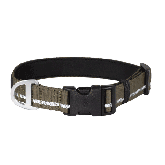 CAIRD Journey Light Adjustable Dog Collar Reflective Nylon Padded Neoprene (Khaki)