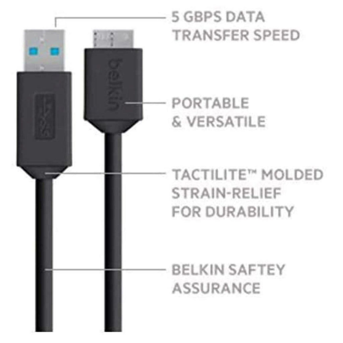 Belkin Micro B USB 3.0 To USB Fast Charge and Sync Cable Universal 0.9 m Black