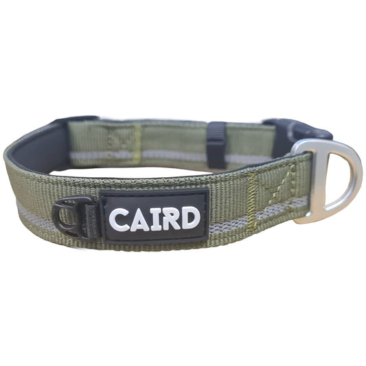 CAIRD Journey Light Adjustable Dog Collar Reflective Nylon Padded Neoprene (Khaki)
