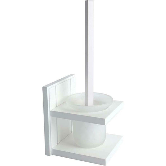 Croydex Toilet Brush and Holder White Pine Wood Holder and Frosted Glass Pot