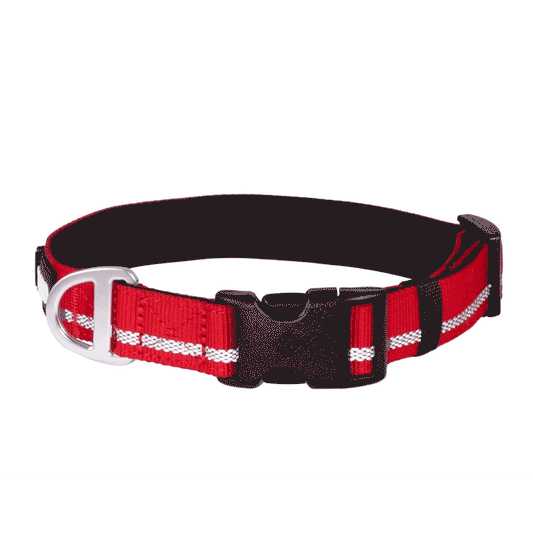 CAIRD Journey Light Adjustable Dog Collar Reflective Nylon Padded Neoprene (Red)