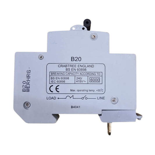 Crabtree Starbreaker 20A Single Pole Breaker 6kA B Curve MCB - 61/B20