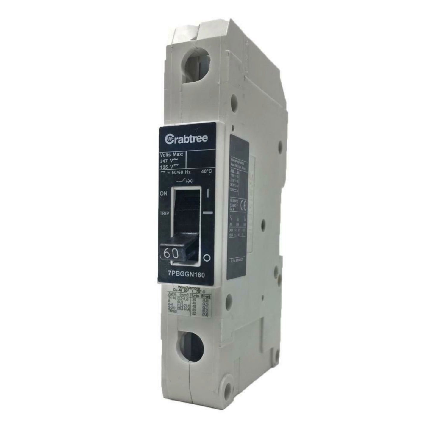 Crabtree 60A 25kA 480V 50/60Hz NGG Molded Case Circuit Breaker- 7PBGGN160