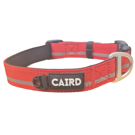 CAIRD Journey Light Adjustable Dog Collar Reflective Nylon Padded Neoprene (Red)