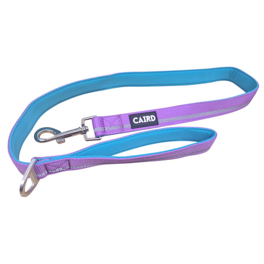 CAIRD Dog Lead 1m Reflective Neoprene Padded Handle Aluminium Connection Point (Purple & Aqua)