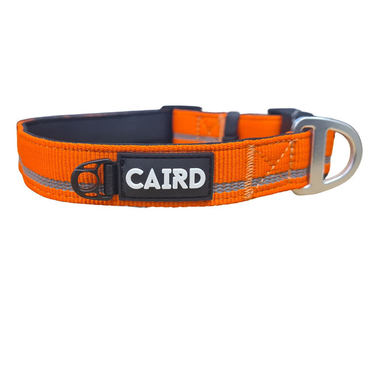 CAIRD Journey Light Adjustable Dog Collar Reflective Nylon Padded Neoprene (Orange)