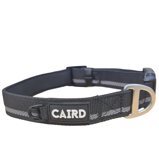 CAIRD Journey Light Adjustable Dog Collar Reflective Nylon Padded Neoprene (Black)