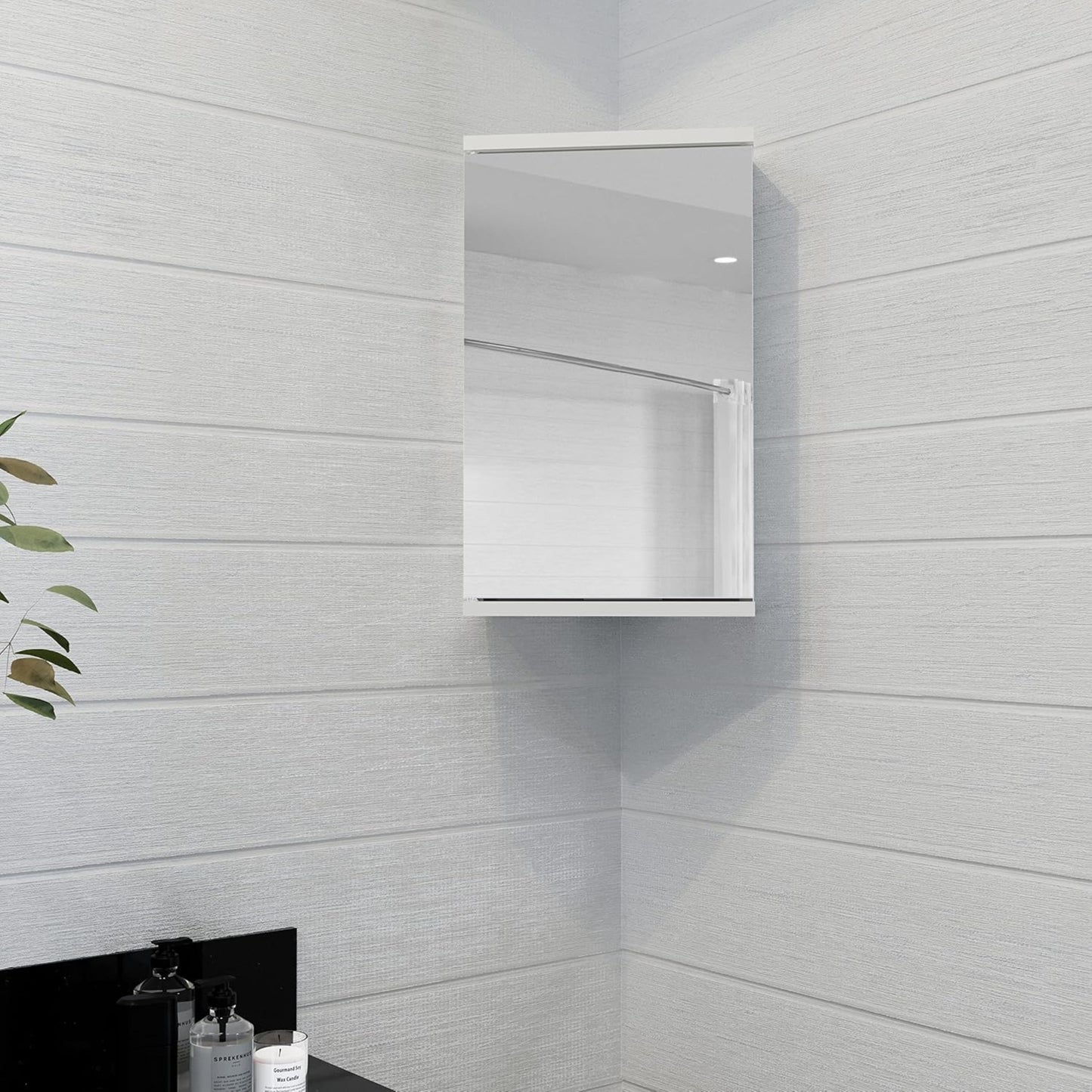Croydex Corner Bathroom Cabinet MDF Carcass Mirrored Door Magnetic Catch and Adjustable Shelf