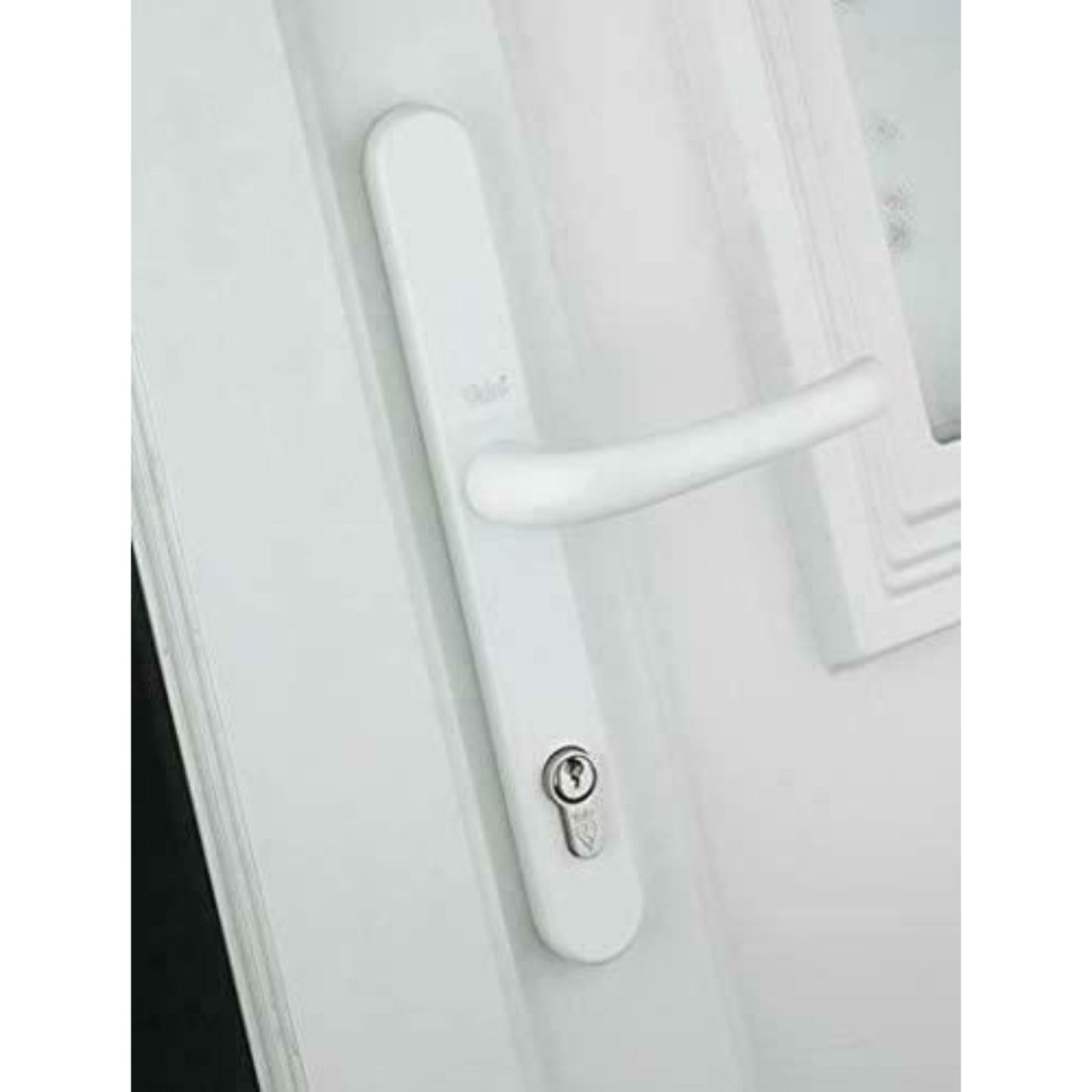 Yale Security Door Handle White 92mm Centre 215mm Fixing Holes Cylinder Guard