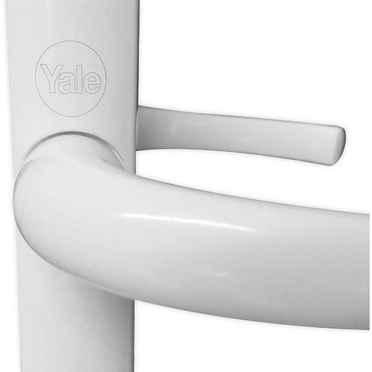 Yale Security Door Handle White 92mm Centre 215mm Fixing Holes Cylinder Guard