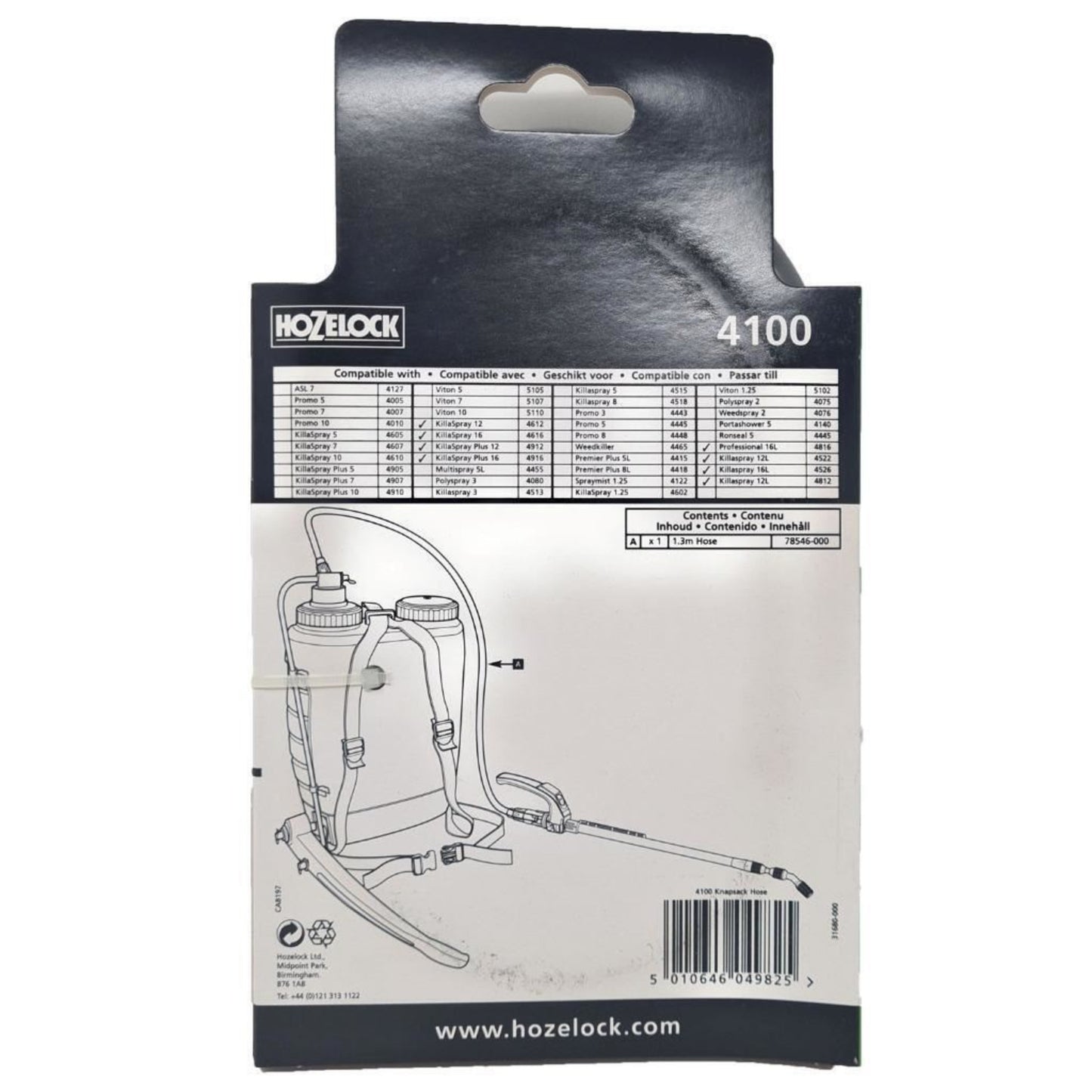Hozelock Replacement Pressure Sprayer Hose 1.3m for KillaSpray Bottle Knapsack