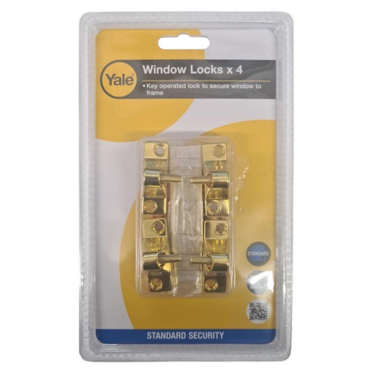 Yale Window Locks 4 Pack Key Operated Lock Brass Finish Standard Security 8K118
