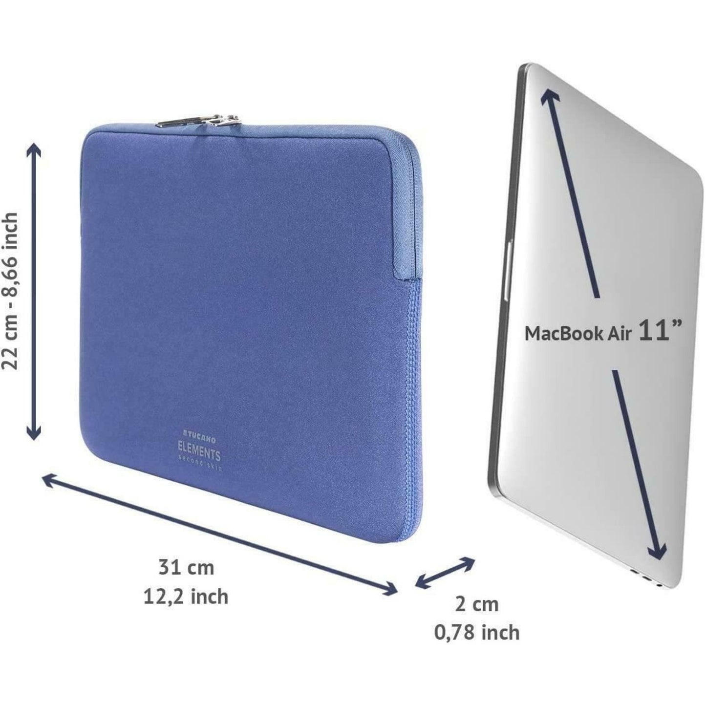 Tucano 2nd Skin New Elements Sleeve For 11 inch MacBook Air Blue BF-E-MBA11-B