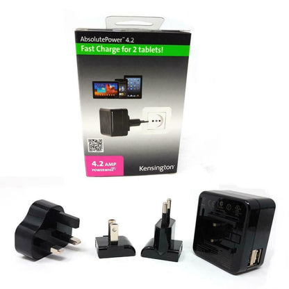 Kensington Dual USB Mains Fast Charge 4.2 Travel Connection for UK, Europe, USA