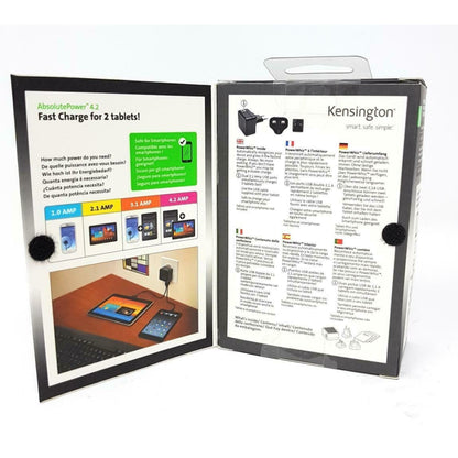 Kensington Dual USB Mains Fast Charge 4.2 Travel Connection for UK, Europe, USA