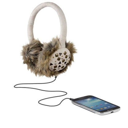 KitSound Audio On-Ear Earmuffs with Built In Headphones Faux Fur Studded