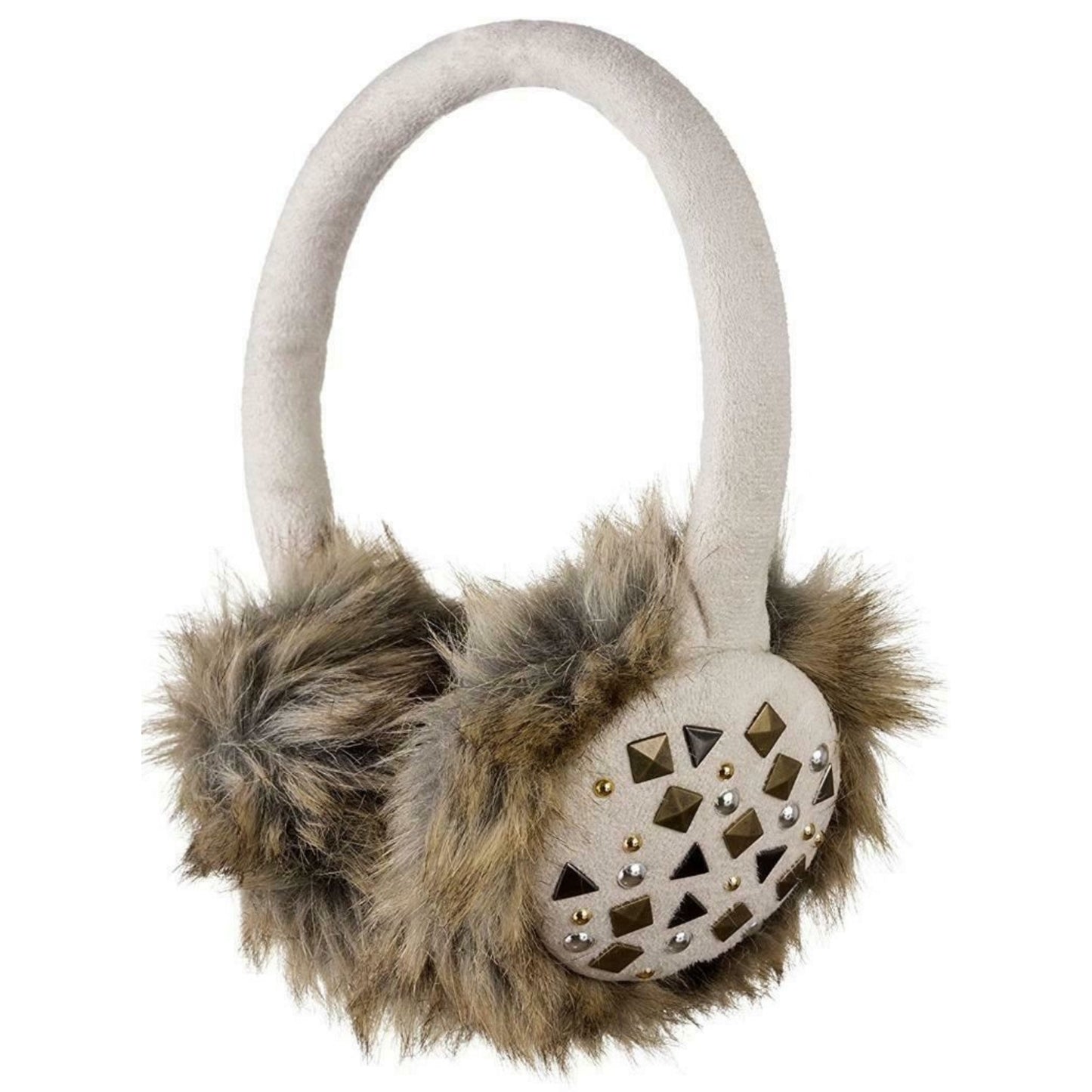 KitSound Audio On-Ear Earmuffs with Built In Headphones Faux Fur Studded