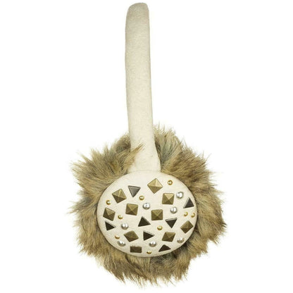 KitSound Audio On-Ear Earmuffs with Built In Headphones Faux Fur Studded