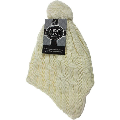 KitSound Audio Knit Bobble Cable Knit Beanie with Built-In Headphones - Cream