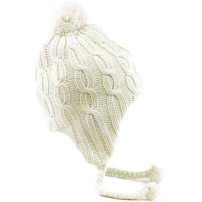 KitSound Audio Knit Bobble Cable Knit Beanie with Built-In Headphones - Cream