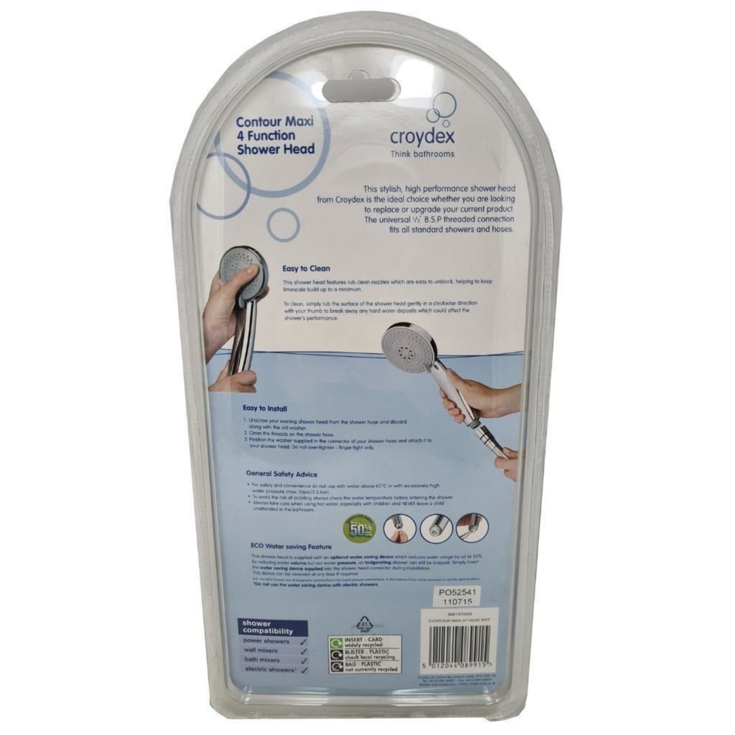 Croydex Contour Maxi Four Function Shower Handset with Optional Eco Feature
