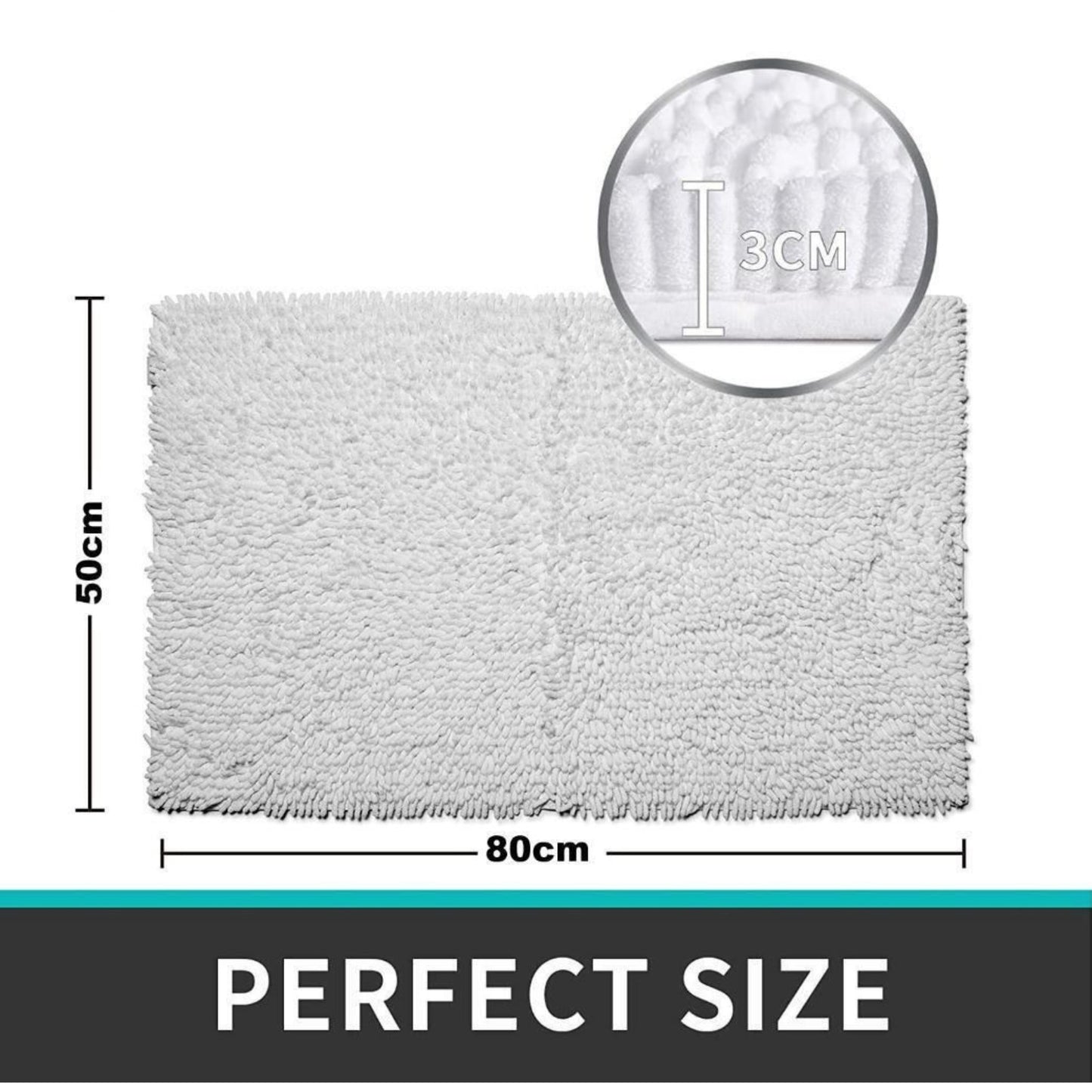 Croydex White Chenille Cushioned Bathroom Rug Slip-Resistant Backing 80x50cm