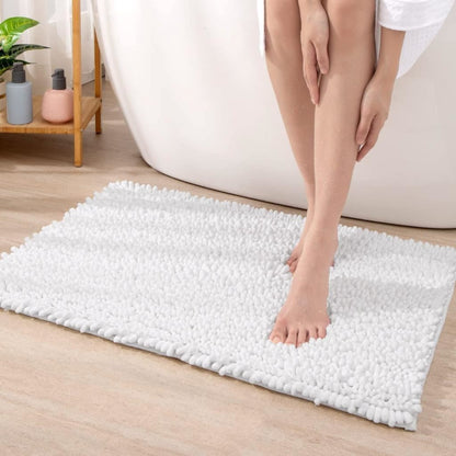 Croydex White Chenille Cushioned Bathroom Rug Slip-Resistant Backing 80x50cm