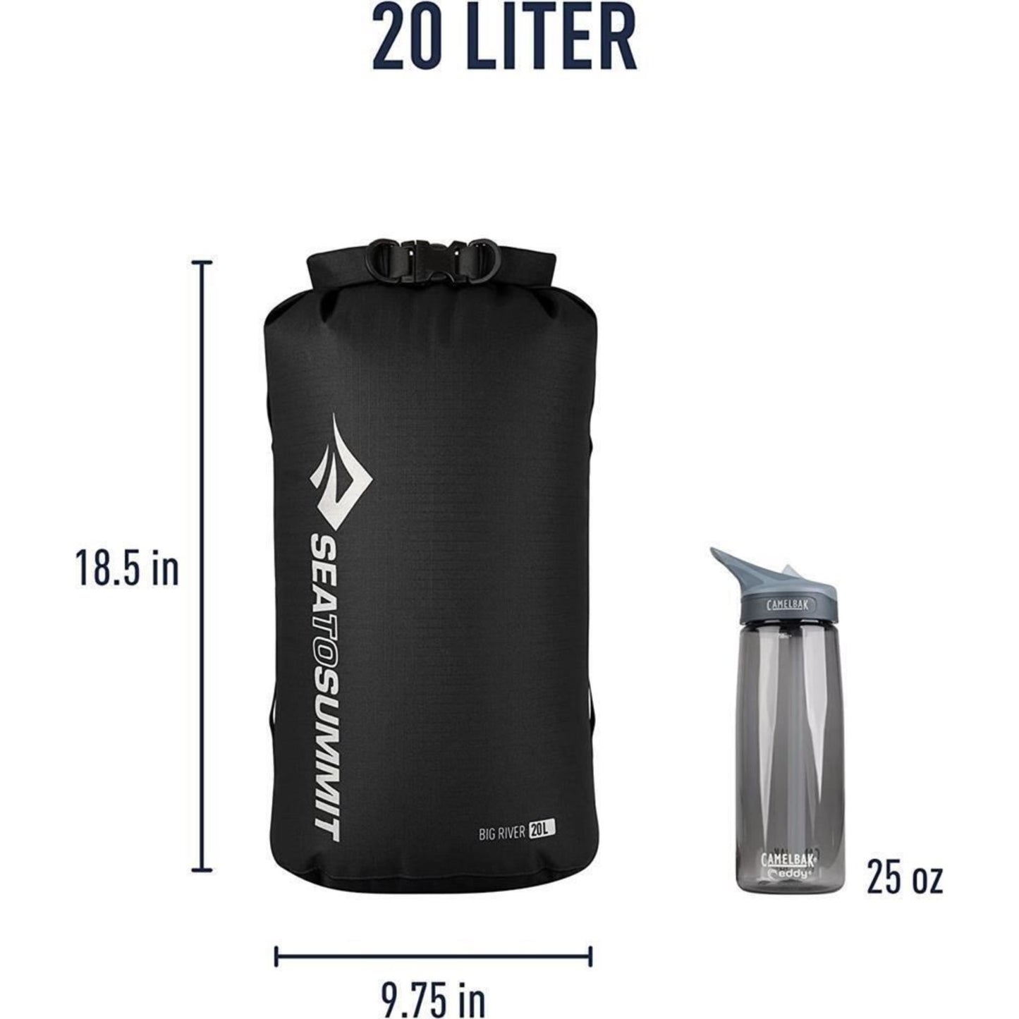 Sea to Summit 20 Litre Big River Dry Bag Durable Roll Top Dry Storage 420D Black