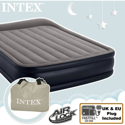Intex Queen Deluxe Plus Pillow Rest Air Bed with Built in Pump 152 x 203 x 42 cm