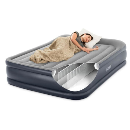 Intex Queen Deluxe Plus Pillow Rest Air Bed with Built in Pump 152 x 203 x 42 cm