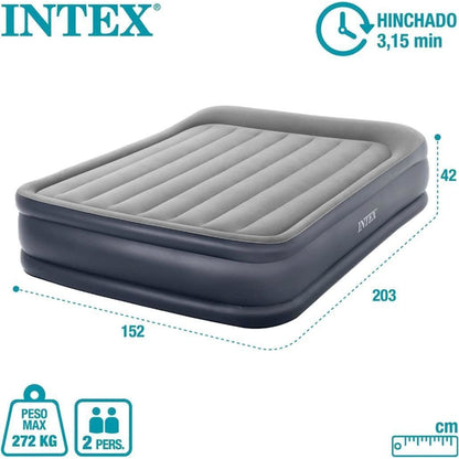 Intex Queen Deluxe Plus Pillow Rest Air Bed with Built in Pump 152 x 203 x 42 cm