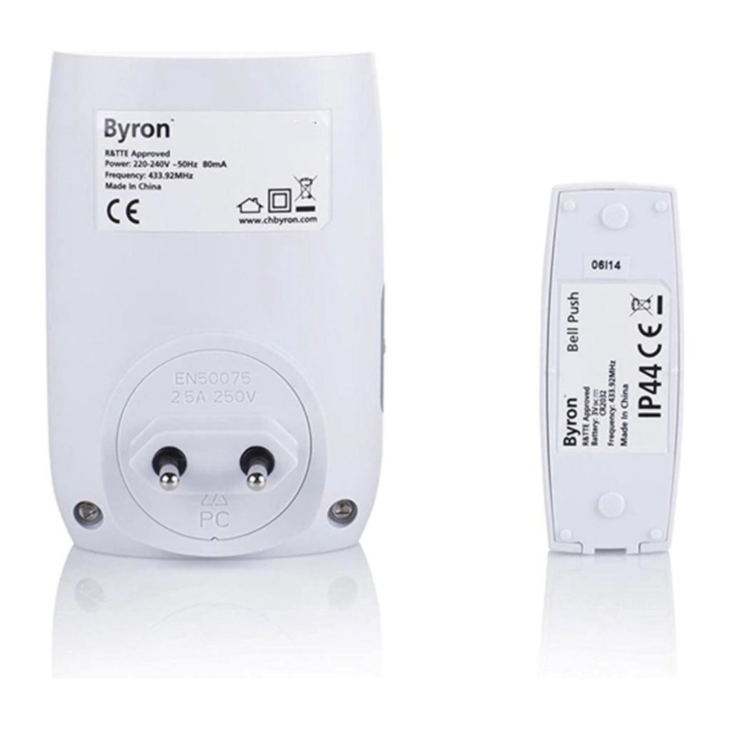 Byron Wireless Doorbell LED Light Plug-in EU 2 Pin Mains - 125m Range BY216FE