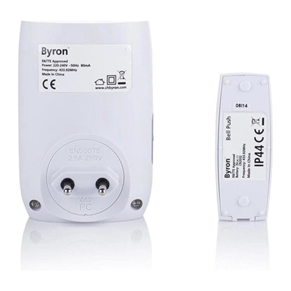 Byron Wireless Doorbell LED Light Plug-in EU 2 Pin Mains - 125m Range BY216FE