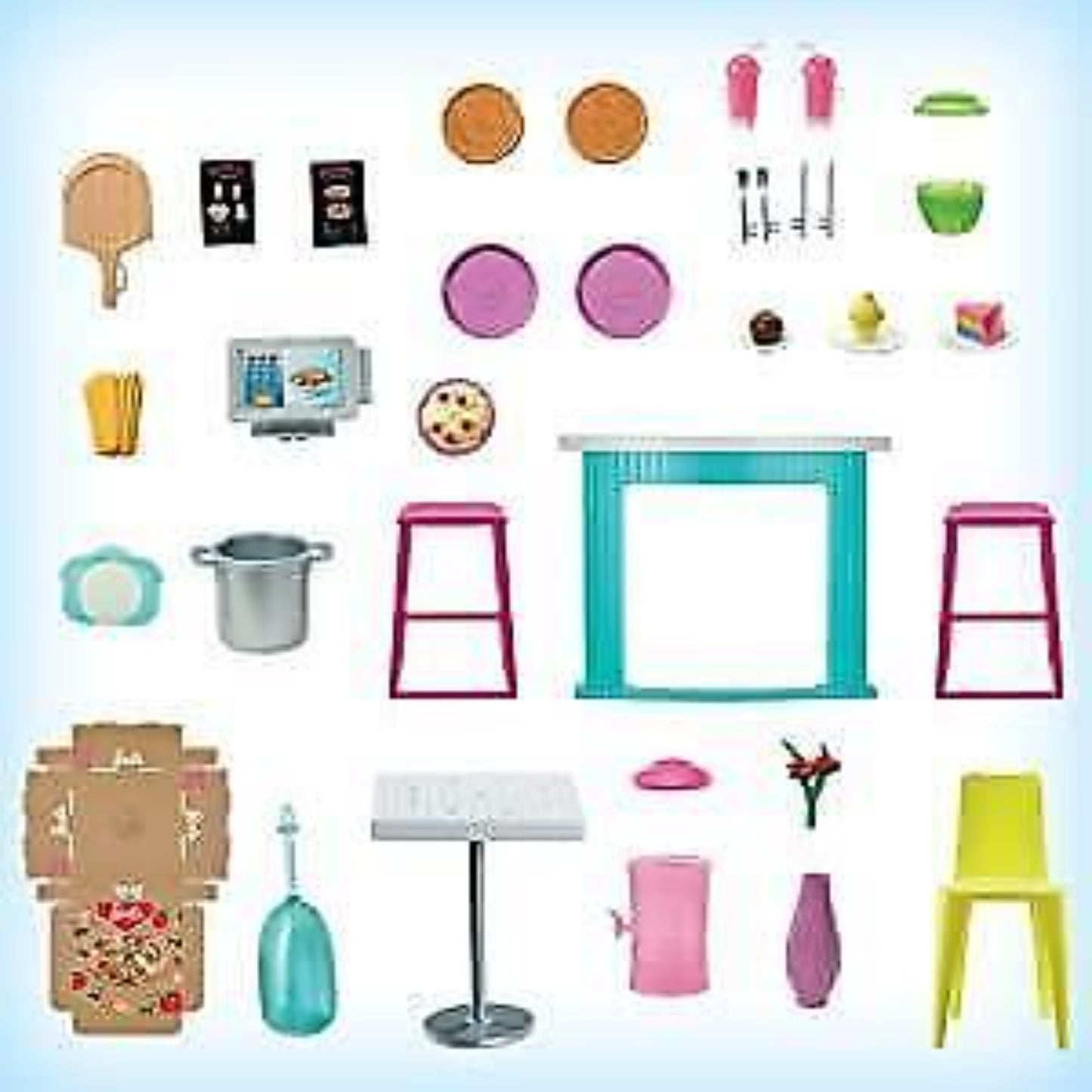 Barbie Cook n Grill Restaurant Playset and Barbie Doll 30 Pieces & 6 Play Areas