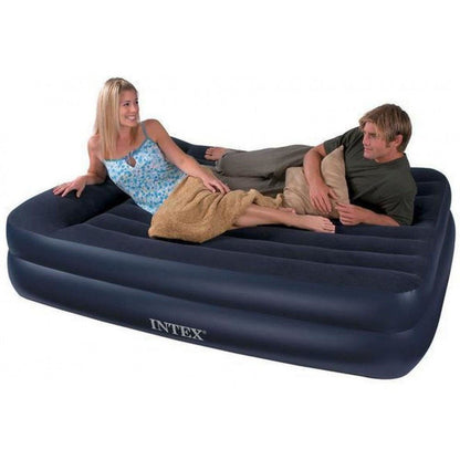 Intex Queen Deluxe Plus Pillow Rest Air Bed with Built in Pump 152 x 203 x 42 cm