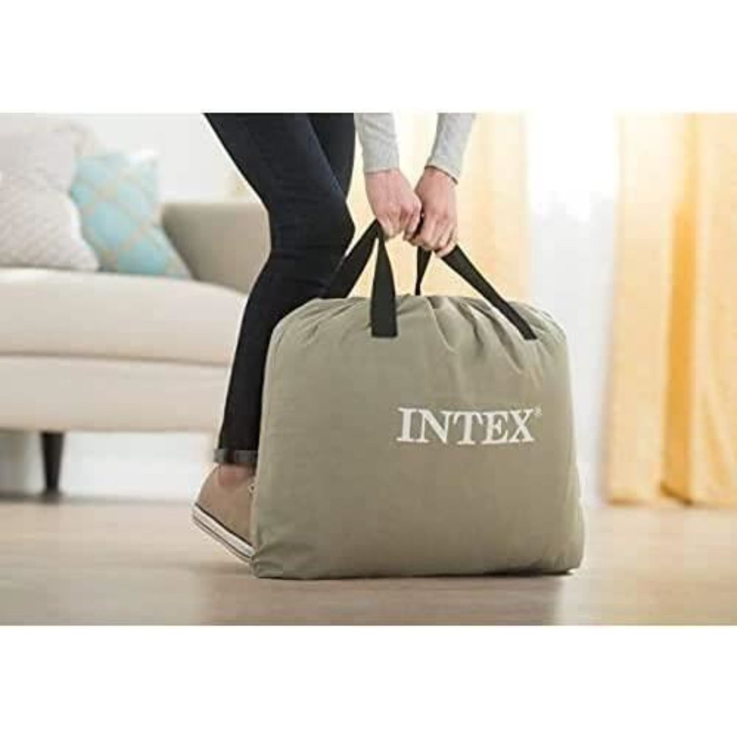 Intex Queen Deluxe Plus Pillow Rest Air Bed with Built in Pump 152 x 203 x 42 cm