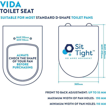 Croydex D Shape Sit Tight Vida Toilet Seat Anti-Bacterial White 46.5 x 36 x 5 cm