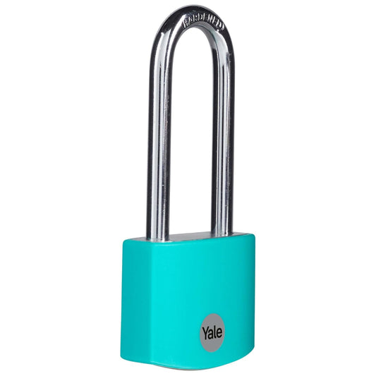 Yale Standard Security 38mm Aluminium Padlock with Long Shackle Teal 3 Keys