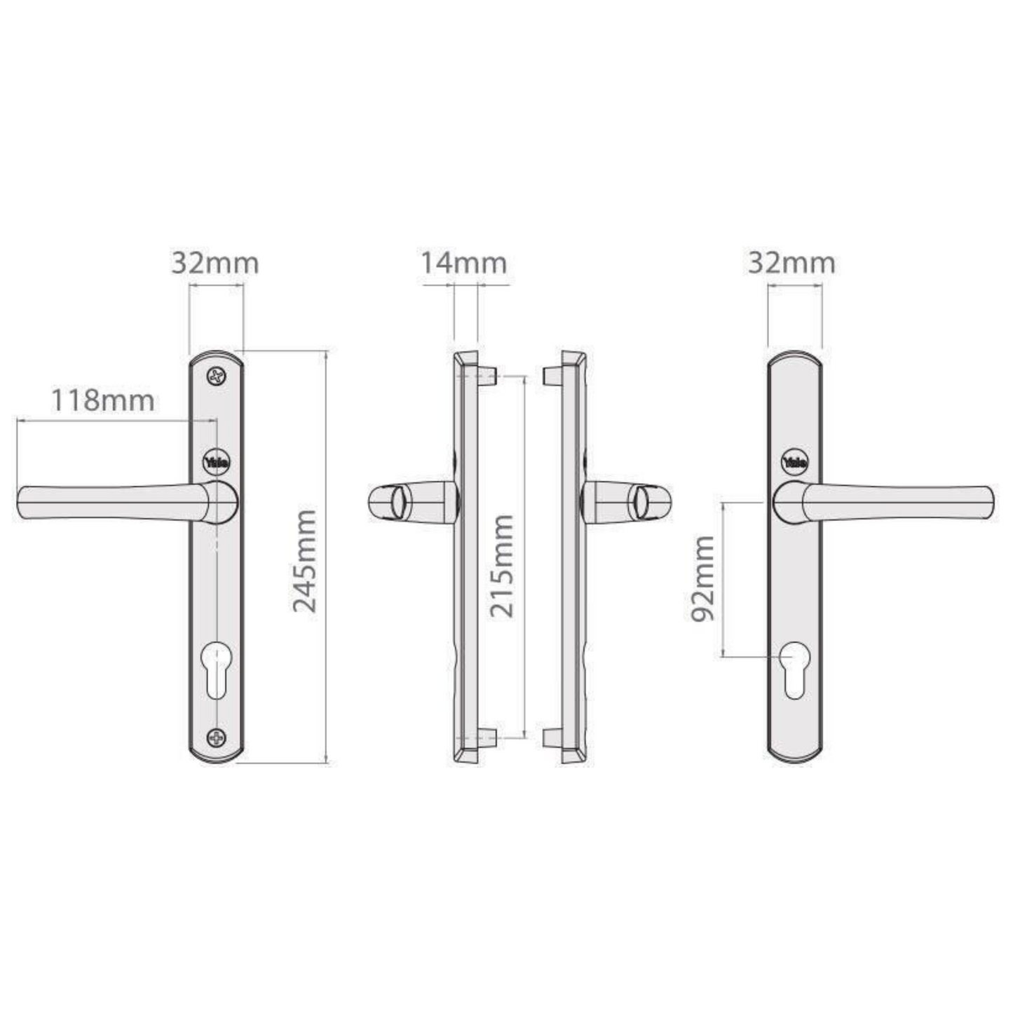 Yale Superior Door Handle Standard Security for PVCu Doors 92 mm/215 mm Polished Chrome