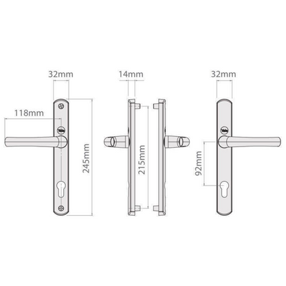Yale Superior Door Handle Standard Security for PVCu Doors 92 mm/215 mm Polished Chrome